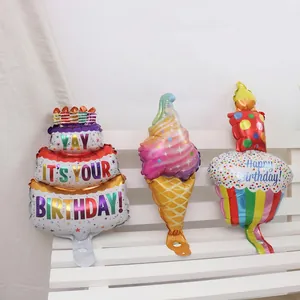 Mini Ice Cream Cone Cake Cupcake Foil Balloons Aluminum Film Rainbow Macaron Birthday Party Decorations Kids Favors Novelty