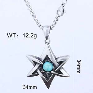 Detailed view of Viking Hexagram pendant with turquoise inlay and size dimensions