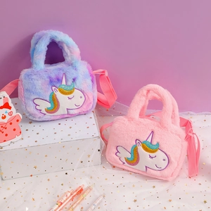 Cute unicorn plush shoulder bags for kids in pink and purple gradient with sequins