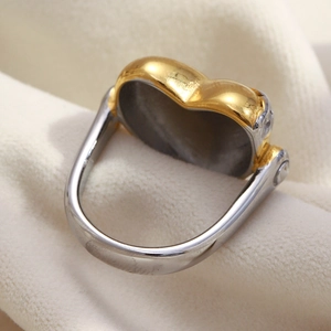 Bague cœur 3D minimaliste en acier inoxydable bicolore argent et plaqué or 18 carats