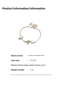 Detail of butterfly bracelet with zircon and mother-of-pearl showing the lobster clasp