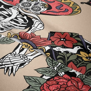 Detailed close-up showing the soft fiber texture and Day of the Dead floral print