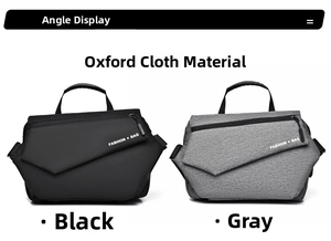 Detail view of water-resistant oxford fabric texture on black and grey crossbody bags