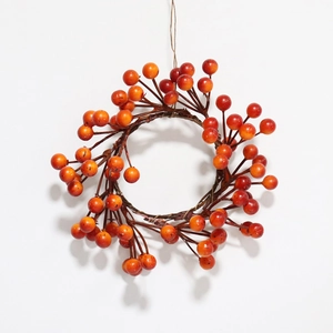Artificial Berry Candle Ring Orange Red Autumn Halloween Wreath Decor For Pillar Candle Holder Home Party Table Ornaments
