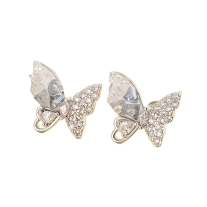 Elegant crystal butterfly stud earrings in gold and silver finish with screw backs