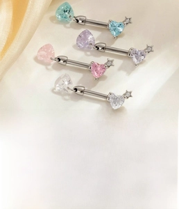 Detail specifications of 1.2mm heart-shaped zircon piercing jewelry in four pastel colors