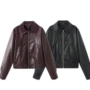 Women Faux Leather Jacket PU Moto Biker Coat Lapel Collar Zip Up Outerwear Streetwear Casual Chic Fashion