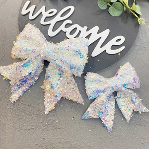 Iridescent white glitter bow decorations for Christmas mall displays and cake prop sets