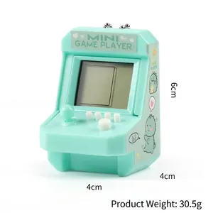 Retro mint green mini arcade game console keychain with dimensions 6x4x4cm and chain