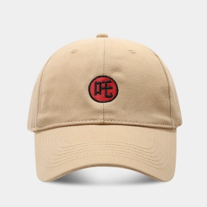 Unisex khaki cotton baseball cap with red embroidered Nezha character patch