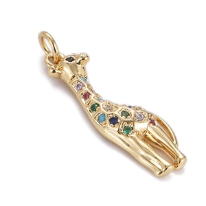 Exquisite gold giraffe pendant featuring vibrant multi-colored zirconia crystal inlay