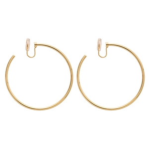 Minimalist gold hoop clip-on earrings with smooth metal finish on white background