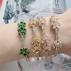 Chic gold-plated clover bracelets with colorful marquise-cut zircon flowers in four colors