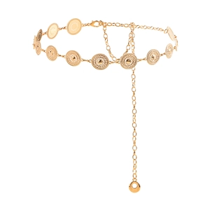 Elegant gold metal waist chain with vintage sunflower pattern discs for dresses