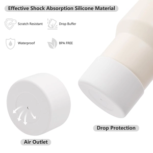 Detail of white silicone protective boot with air vent for Stanley cup anti-scratch base