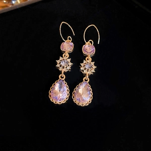 Elegant purple teardrop earrings with gold plating and cubic zirconia accents for women