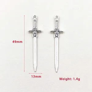 Vintage silver sword pendants 49x13mm for DIY jewelry making earrings and necklaces