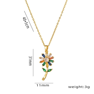 Luxus Goldene Sonnenblume Halskette mit Zirkonia Kristallen und grünem Blatt für Damen