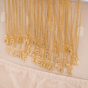 Gold-plated square initial necklace with sparkling zircon micro-paving for women