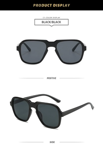 Front and side view of black vintage geometric sunglasses with double bridge design