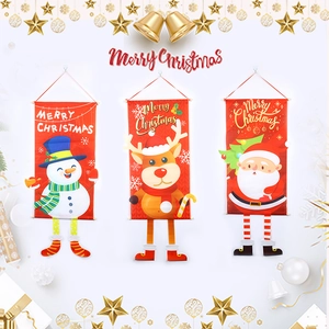 Three-piece Christmas hanging banners with snowman reindeer and Santa Claus designs