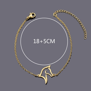 Minimalist gold stainless steel bracelet with horse head silhouette and lobster clasp