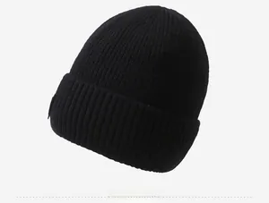 Side view detail of thick ribbed knit beanie for women in black winter warm style