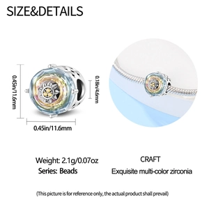 Dettagli sulle dimensioni del charm a girasole in argento 925 con zirconi colorati e macro
