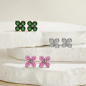 925 Sterling Silver Clover Stud Earrings Shiny Zirconia Inlaid Four Leaf Clover Round Earrings Jewelry For Women Gift
