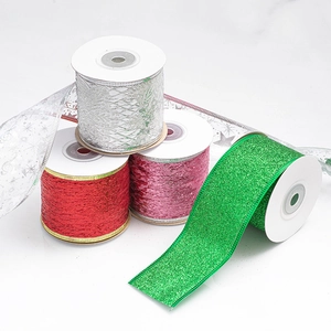 Christmas Ribbon Glitter Metallic Wired Edge For Gift Wrapping Holiday Decoration DIY Bow Making Festive Multi Color