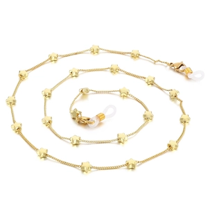 Golden titanium steel star eyeglass chain and mask strap on white background
