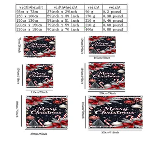 Size chart for Christmas tapestry showing dimensions in cm and inches with net weights