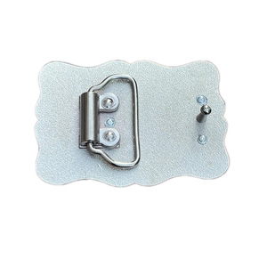 Western style zinc alloy spur belt buckle back view with metal loop and pin