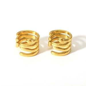 Detail of 18K gold plated spiral snake ear cuffs with four-layer wrap design