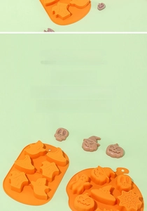 Macro shot of orange silicone Halloween mold showing easy release of pumpkin and ghost shapes