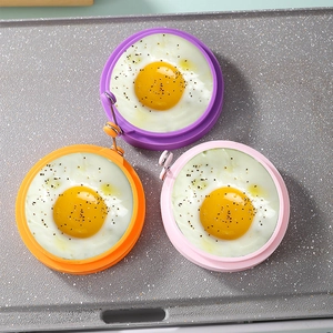 Silicone Egg Rings Pancake Mold Heat Resistant Omelet Maker With Foldable Stainless Steel Handle Round Heart Shape Tool