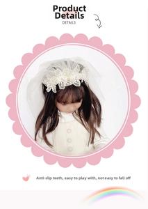 Detail of white lace flower headband with pearls and non-slip teeth for little girls