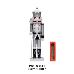 Traditional 36cm silver king nutcracker wooden Christmas ornament with scepter and box