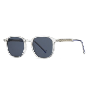 Modern rectangular sunglasses in transparent grey with polarized dark lenses and metal core