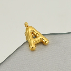 Golden 3D puffy bubble letter A necklace pendant made of polished stainless steel