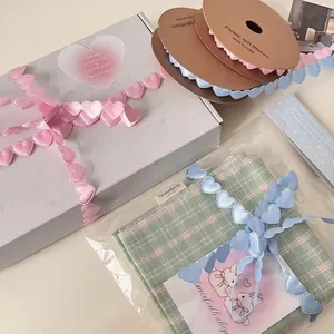3D heart ribbon in pink and blue for gift packaging and floral DIY decorations
