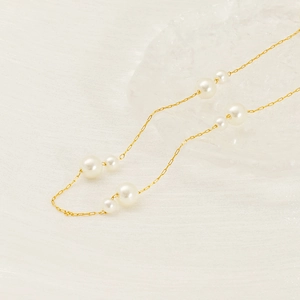 Elegant 18K gold plated stainless steel necklace with alternating white pearls