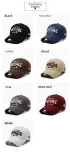 Selection of cotton baseball caps in seven colors featuring front letter embroidery