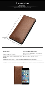 Detailed view of brown leather wallet with dimensions 18x9x1cm and card slot layout