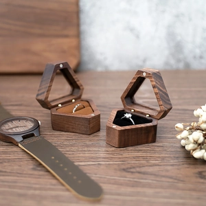 Elegant wooden jewelry box in trapezoid and hexagon shapes for rings and necklaces