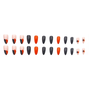 Mandel-Nagelspitzen zum Aufkleben Set mit grau-orangefarbenem Punkt-Design 24 Stk