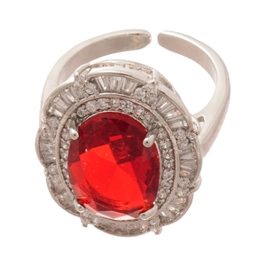 French palace style oval red zircon ring with silver adjustable open band design