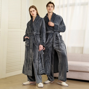 Peignoir épais en polaire corail gris foncé avec pantalon pour hommes et femmes hiver