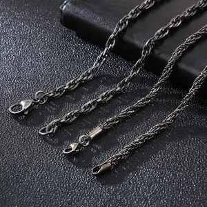 Men's punk style black stainless steel twist and braided chain necklaces with lobster clasp