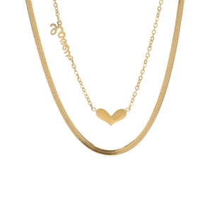 Double-layered gold titanium steel necklace with heart and love letter pendants